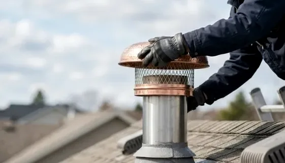 Stainless cap and liner top being fitted to a chimney in Lewis Center